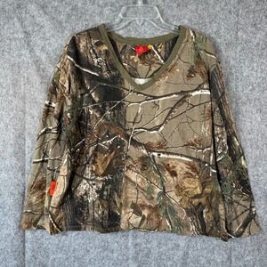SHE Outdoor Apparel Camo V-Neck T-Shirt Womens 2XL Green Reeltree‎ Hunting